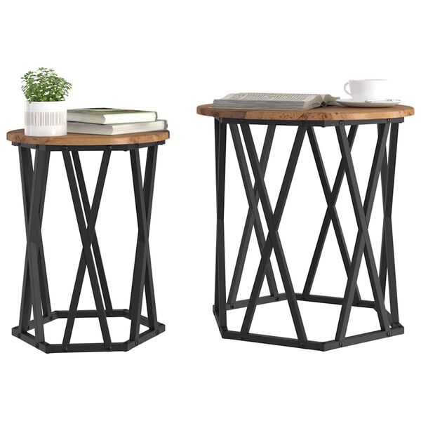 vidaXL Kaffebord 2 pcs Gammelt tre 50 x 50 x 50 cm Ingeni&oslash;rtre og st&aring;l