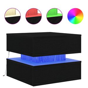 vidaXL Salongbord med LED-lys svart eik 50x50x40 cm