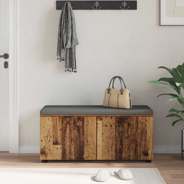 vidaXL Gangbenk med pute med lagring Gammelt tre 100 x 38 x 46 cm