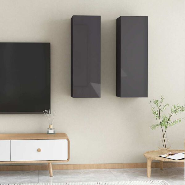 vidaXL TV-benker 2 stk h&oslash;yglans gr&aring; 30,5x30x90 cm konstruert tre