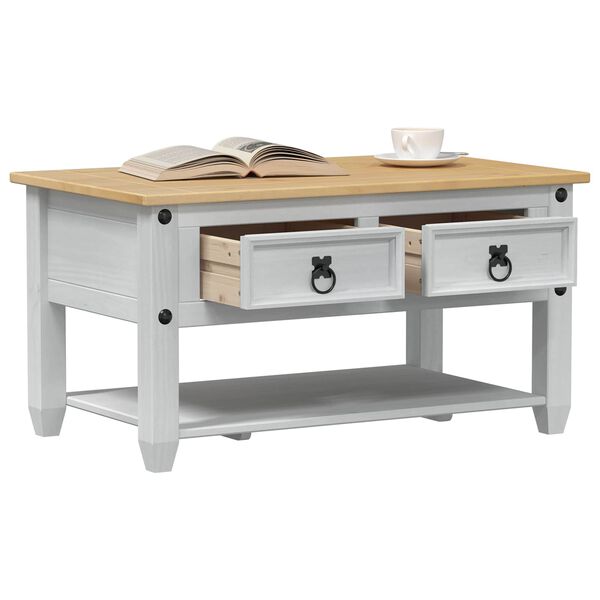 vidaXL Kaffebord med skuff Hvit 85 x 50 x 45 cm Massiv furu