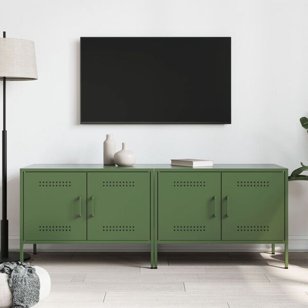 vidaXL TV-benker 2 stk olivengr&oslash;nn 68x39x50,5 cm st&aring;l
