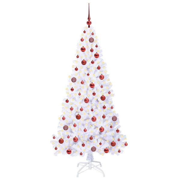 vidaXL Kunstig juletre med 300 LED med stativ Hvit 180 cm PVC og stål