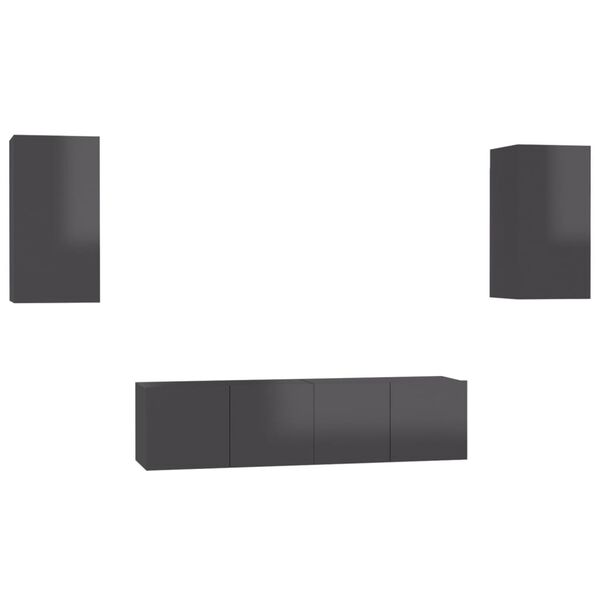 vidaXL TV-benksett 4 deler høyglans grå konstruert tre