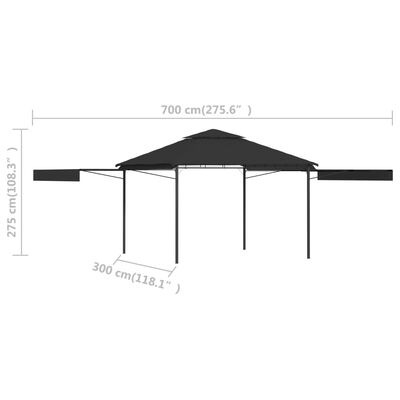 vidaXL Paviljong med doble utvidbare tak 3x3x2,75 m antrasitt 180 g/m²
