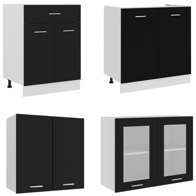 vidaXL Kjøkkenskap med benkeplate 4 deler svart sponplate
