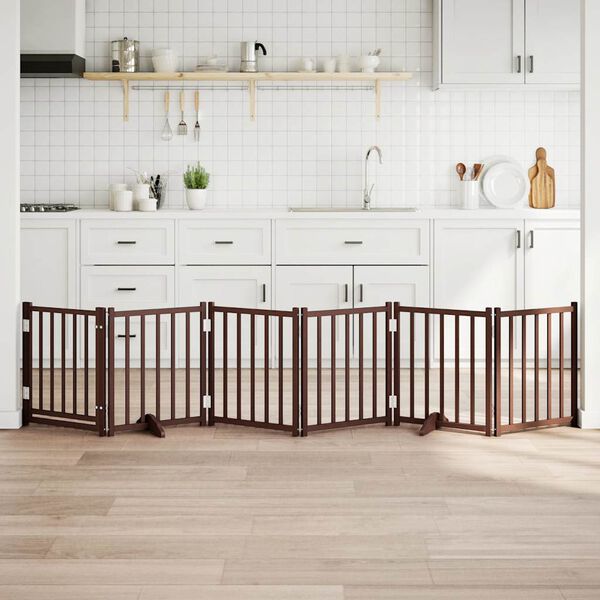 vidaXL Hundeport d&oslash;r brettbar 6 paneler brun eik 300 cm heltre gran