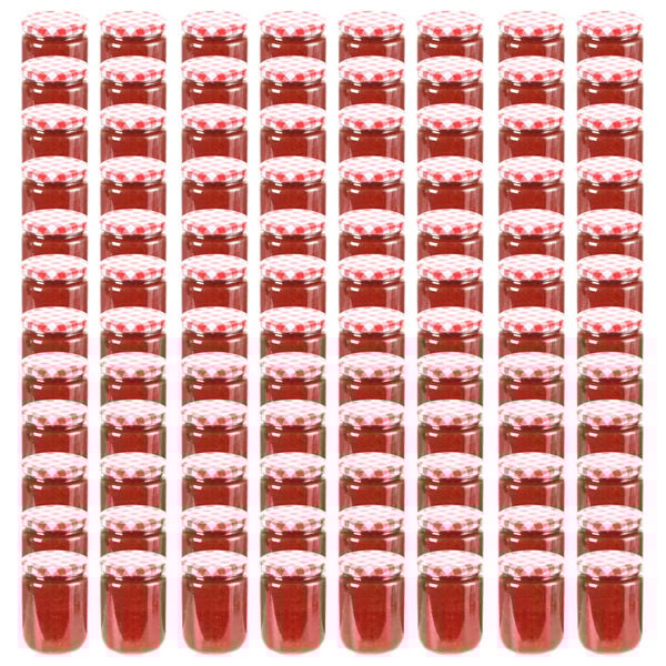 vidaXL Syltet&oslash;yglass med hvite og r&oslash;de lokk 96 stk 230 ml