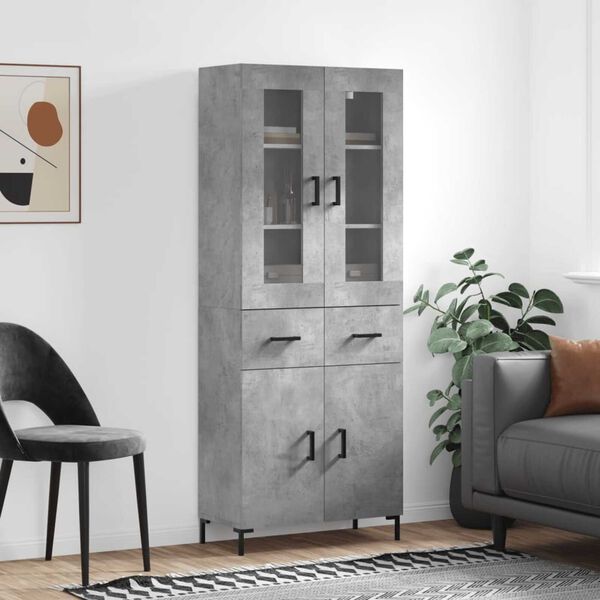 vidaXL Highboard betonggr&aring; 69,5x34x180 cm konstruert tre