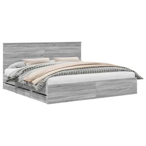 vidaXL Sengestamme med skuff Gr&aring; Sonoma 200 x 200 cm Ingeni&oslash;rtre