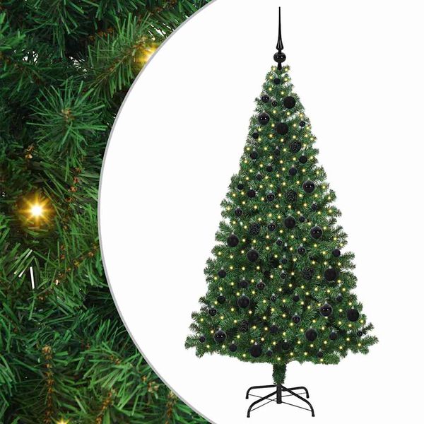 vidaXL Kunstig juletre med 300 LED gr&oslash;nn 180 cm PVC og St&aring;l og Plast