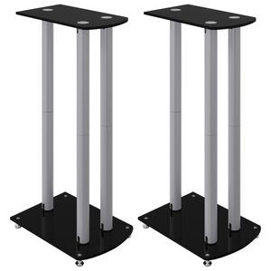 vidaXL H&oslash;yttalerstativ 2 stk svart og s&oslash;lv herdet glass 3 s&oslash;yledesign