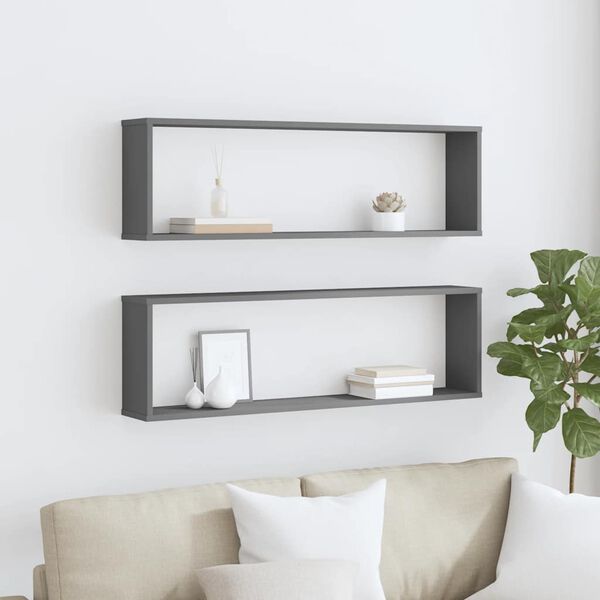 vidaXL Vegghyller kubeformet 2 stk gr&aring; 100x15x30 cm konstruert tre