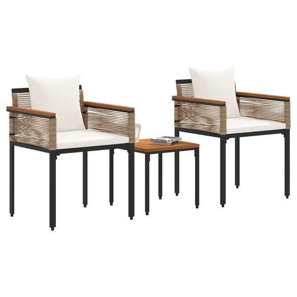 vidaXL Utem&oslash;belsett med pute 3 pcs Beige og kremhvitt PE Rattan