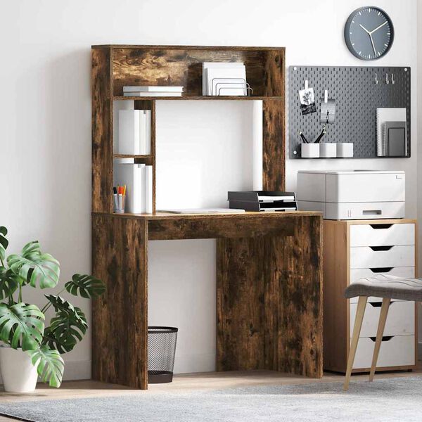 vidaXL Skrivebord med hylle Røkt eik 91 x 50 x 149 cm Konstruert tre