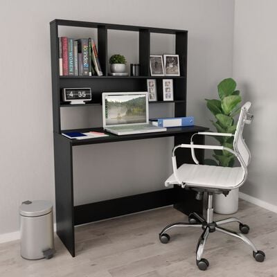 vidaXL Skrivebord med hyller svart 110x45x157 cm sponplate