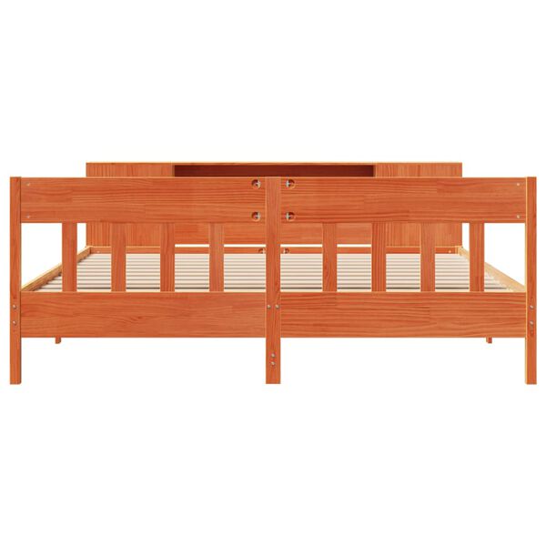 vidaXL Seng med bokhylle uten madrass voksbrun 180x200 cm heltre furu
