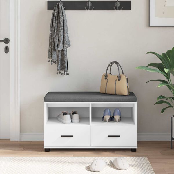 vidaXL Gangbenk Hvit 80 x 38 x 46 cm Sponplate og Polstret Stoff