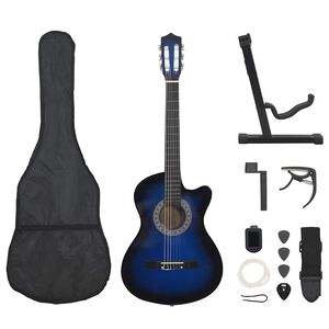 vidaXL Western klassisk gitarsett 12 deler med 6 strenger bl&aring; 38"