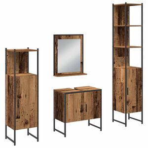 vidaXL Baderomsinnredningssett med d&oslash;r 4 pcs Brun 33 x 33 x 185.5 cm