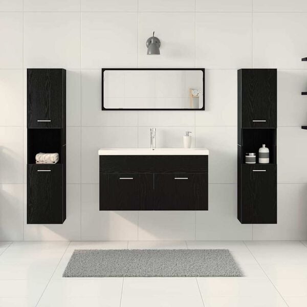 vidaXL Baderomsinnredningssett med d&oslash;r 4 pcs Svart Eik Konstruert tre