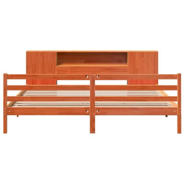 vidaXL Seng med bokhylle uten madrass voksbrun 200x200 cm heltre furu