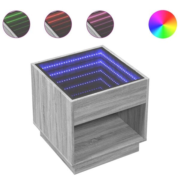 vidaXL Salongbord med Infinity LED grå sonoma 50x50x50 cm