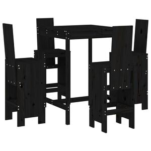 vidaXL Hagebarsett 5 deler svart heltre furu