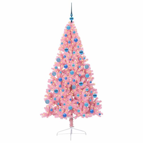 vidaXL Kunstig Forh&aring;ndsopplyst Juletre med 300 LED Rosa 180 cm PVC
