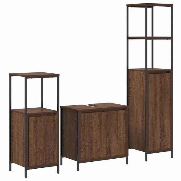 vidaXL Baderomsinnredningssett 3 pcs Brun Eik og Svart Konstruert tre