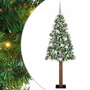 vidaXL Slim juletre med 300 LED gr&oslash;nn 180 cm PVC og Massivt Furu tre