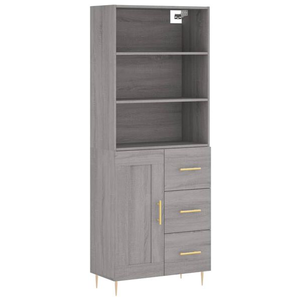 vidaXL Highboard gr&aring; sonoma 69,5x34x180 cm konstruert tre