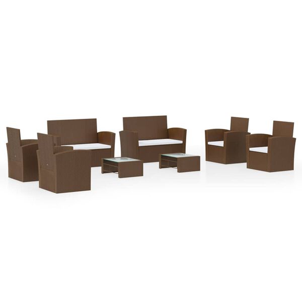 vidaXL Hagesofagruppe med puter 8 deler polyrotting brun