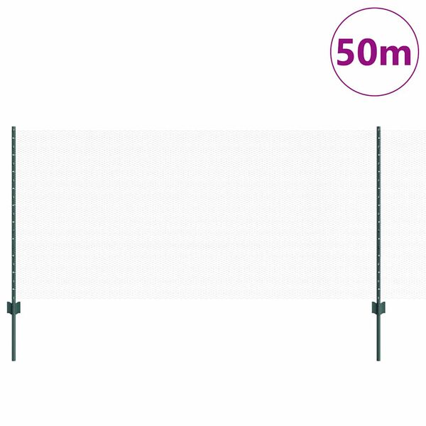 vidaXL Gjerde med stolpe gr&oslash;nn 1 x 50 m St&aring;l og PVC