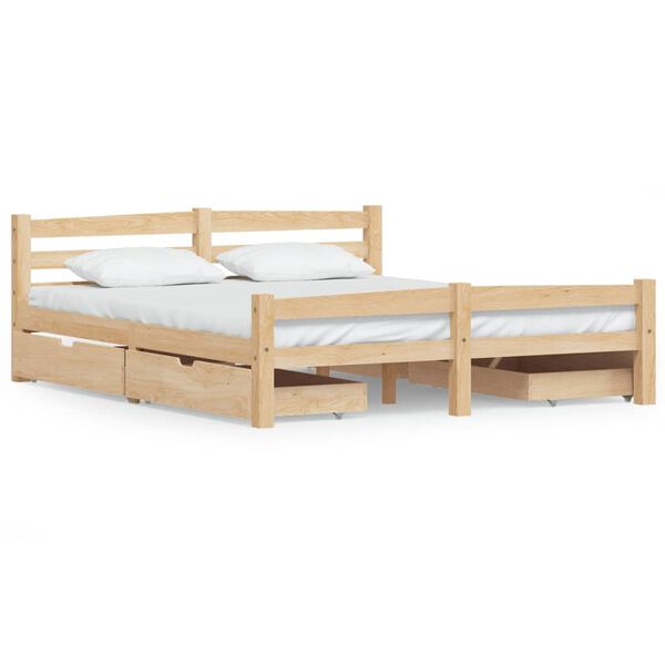 vidaXL Sengeramme med 4 skuffer heltre furu 160x200 cm