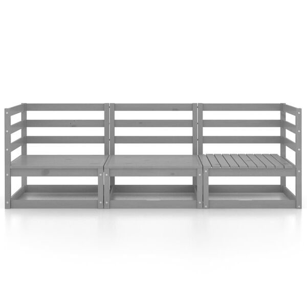 vidaXL 3-seters hagesofa grå heltre furu