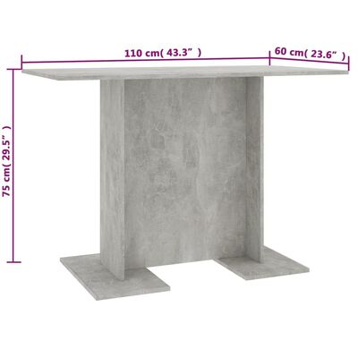 vidaXL Spisebord betonggrå 110x60x75 cm sponplate