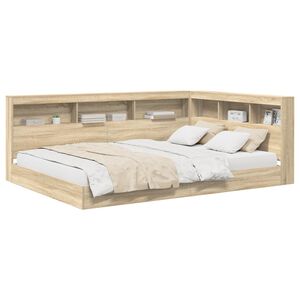 vidaXL Bokhylle Seng med hylle Sonoma eik 140 x 200 cm Konstruert tre