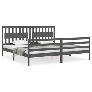 vidaXL Sengeramme med hodegavl gr&aring; 200x200 cm heltre
