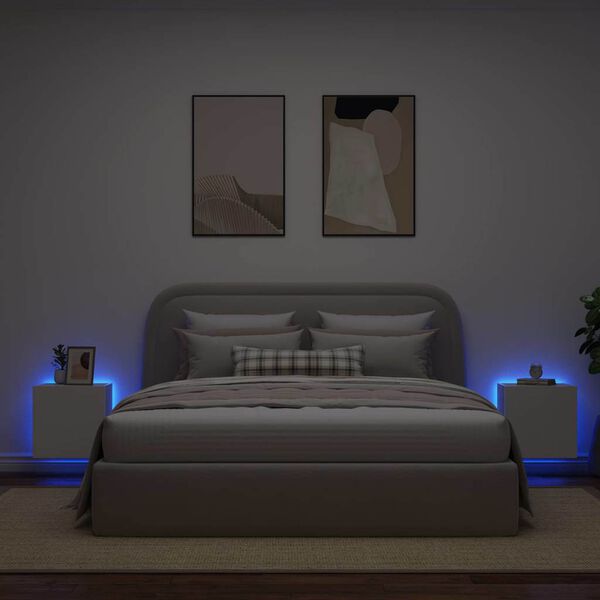 vidaXL Vegghengte TV-benker med LED 2 stk hvit 40,5x35x40 cm