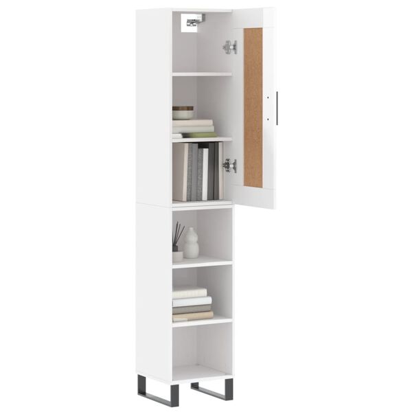 vidaXL Highboard h&oslash;yglans hvit 34,5x34x180 cm konstruert tre