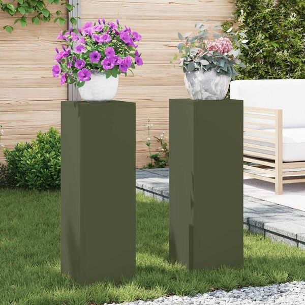 vidaXL Planteholder 2 pcs Olivengr&oslash;nn 24 x 24 x 75 cm St&aring;l