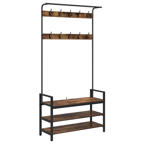 vidaXL Kleshenger med hylle R&oslash;kt eik 95 x 34 x 184 cm Konstruert tre