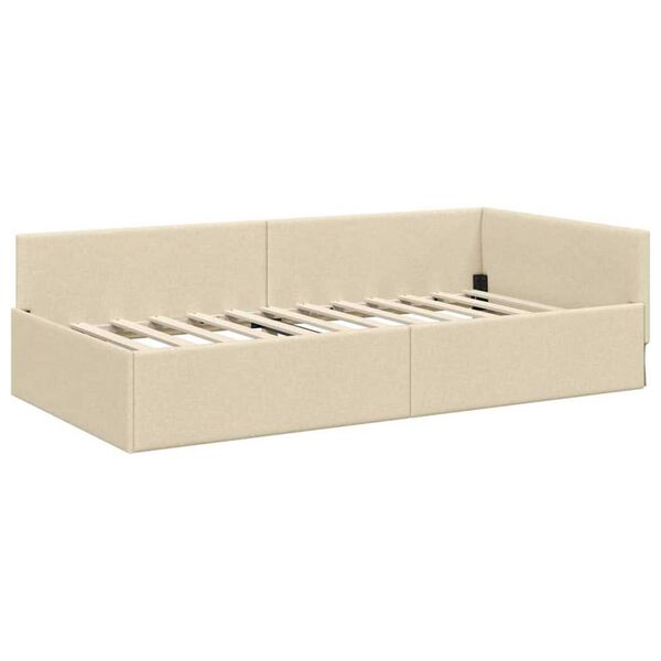 vidaXL Hjørnesengramme med hodegjerde Krem 90 cm x 200 cm Fløyel