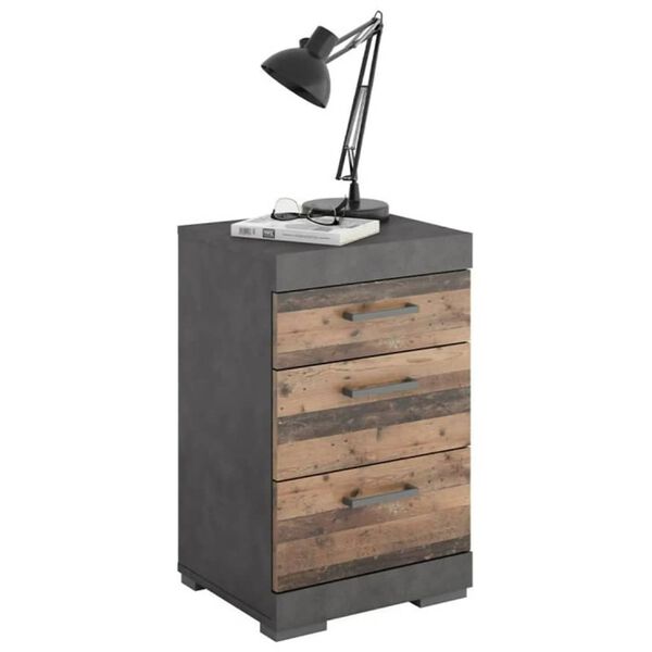 FMD Nattbord med 3 skuffer gr&aring; og gammeldags stil