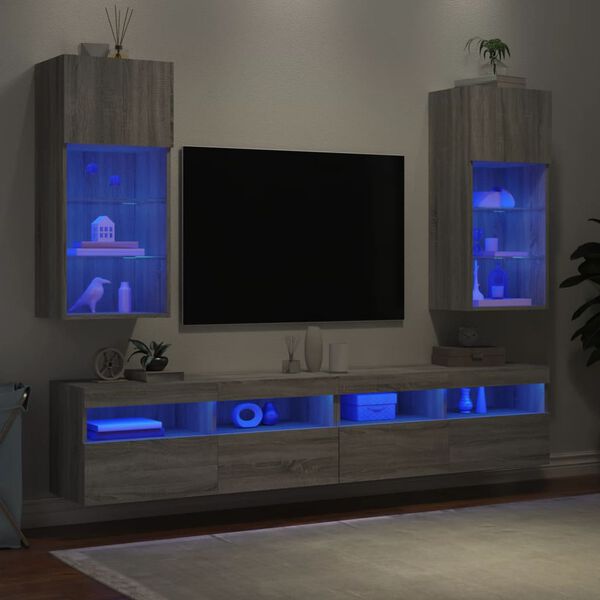 vidaXL TV-benker med LED-lys 2 stk gr&aring; sonoma 40,5x30x90 cm
