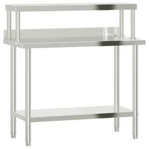 vidaXL Kj&oslash;kkenbenk med overhylle 110x55x120 cm rustfritt st&aring;l