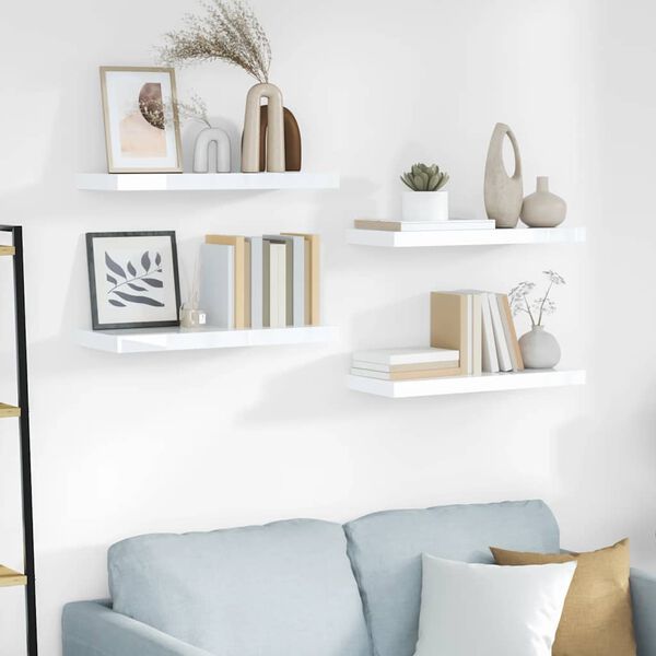vidaXL Flytende vegghyller 4 stk h&oslash;yglans hvit 60x23,5x3,8 cm MDF
