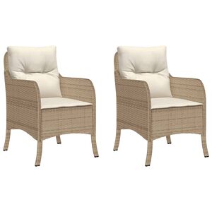 vidaXL Hagestoler med puter 2 stk beige polyrotting
