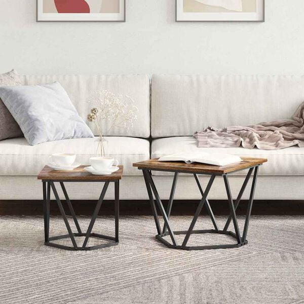 vidaXL Sidebordssett 2 pcs R&oslash;kt eik Konstruksjonsvirke og st&aring;l